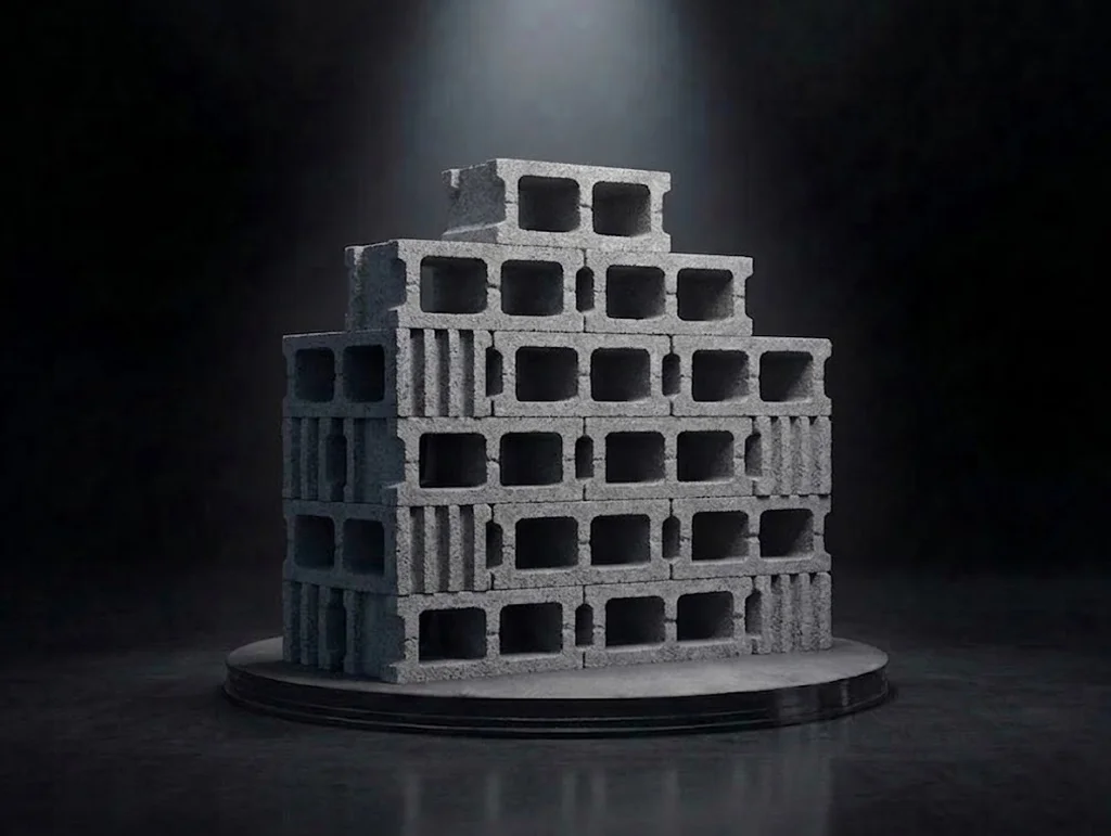Hollow concrete block produced by a concrete block making machine